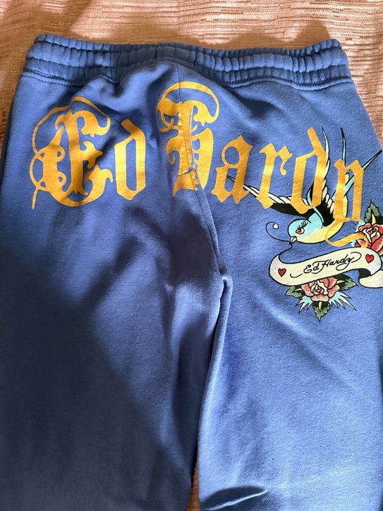 Ed Hardy Pants - Ed Hardy Powder Blue Sweatpants with Gold Logo
